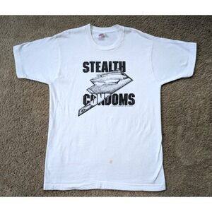 Vintage Stealth‎ Condoms Shirt Mens Size Large 1989 White Bomber Plane *READ